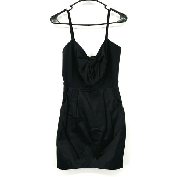 H&M Dress Black Sleeveless V Neck Bow Mini Sheath Pleated NWT - Picture 1 of 9